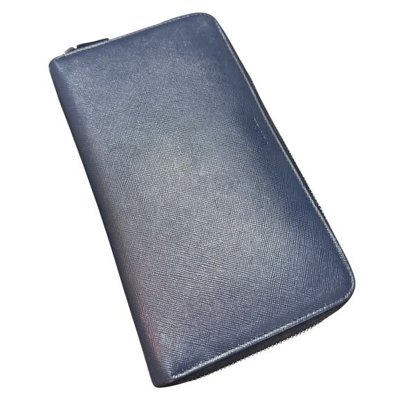 Auth Prada Blue Saffiano Leather Organizer Wallet Large - Picture 3 of 16